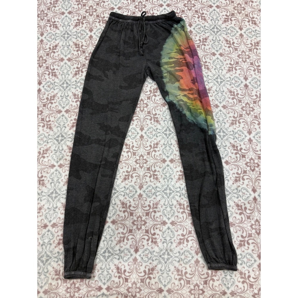 The Nu Vintage Camo Rainbow Tie Dye Joggers Dark Charcoal Rayon Small